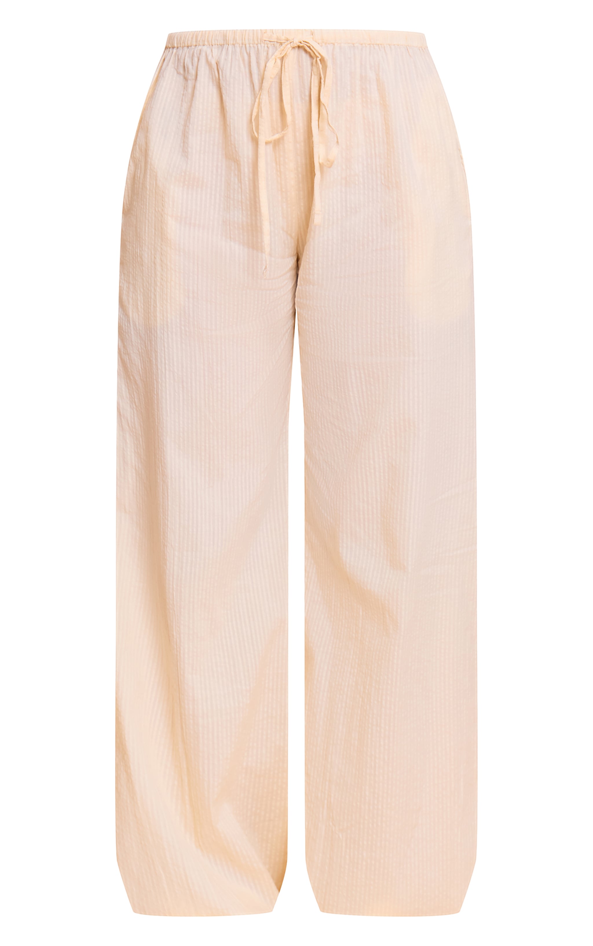 Butter Yellow Textured Drawstring Wide Leg Pants image 5