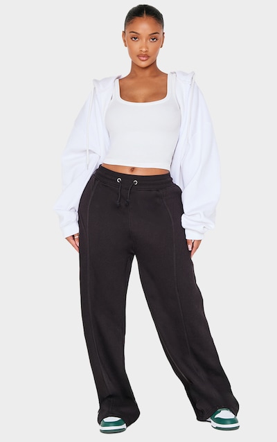 Shape Deep Black Binded High Waist Wide Leg Sweatpants