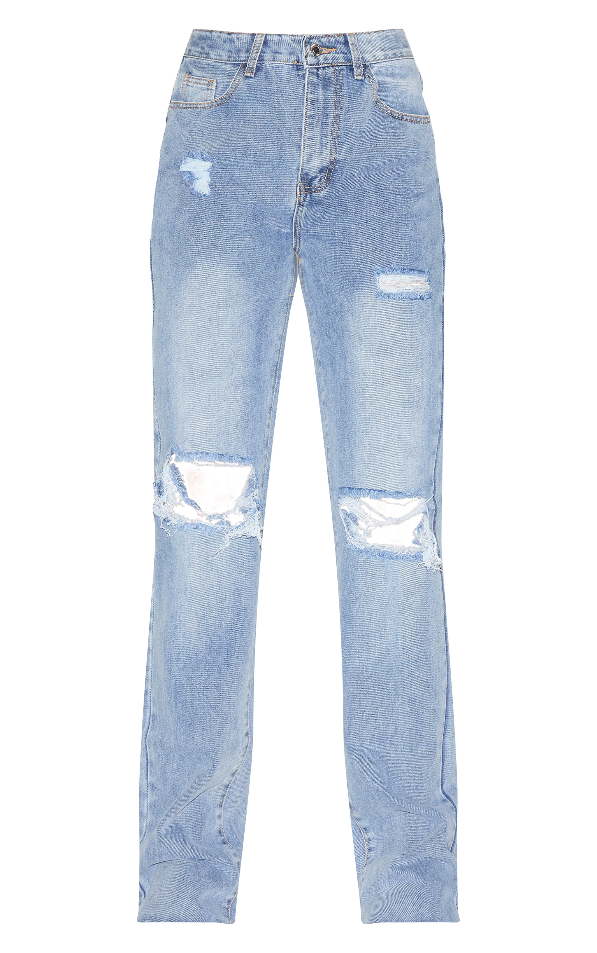 Tall Light Wash Extra Long Ripped High Waist Straight Leg Jeans image 5