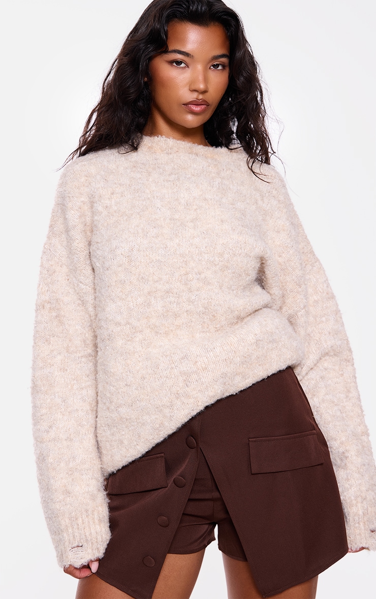 Brown Woven Peplum Button Up Tailored Skort image 4