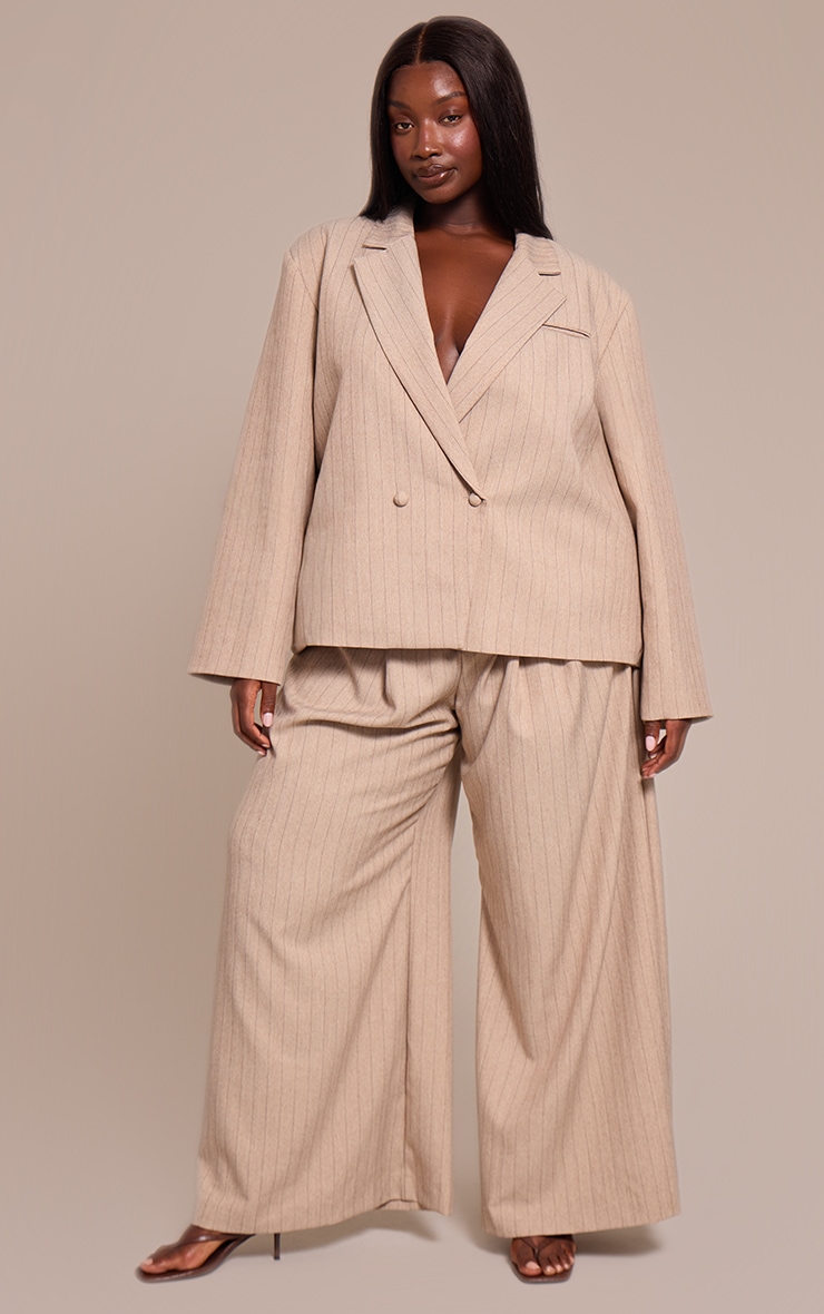 Plus Taupe Pinstripe Boxy Blazer image 3
