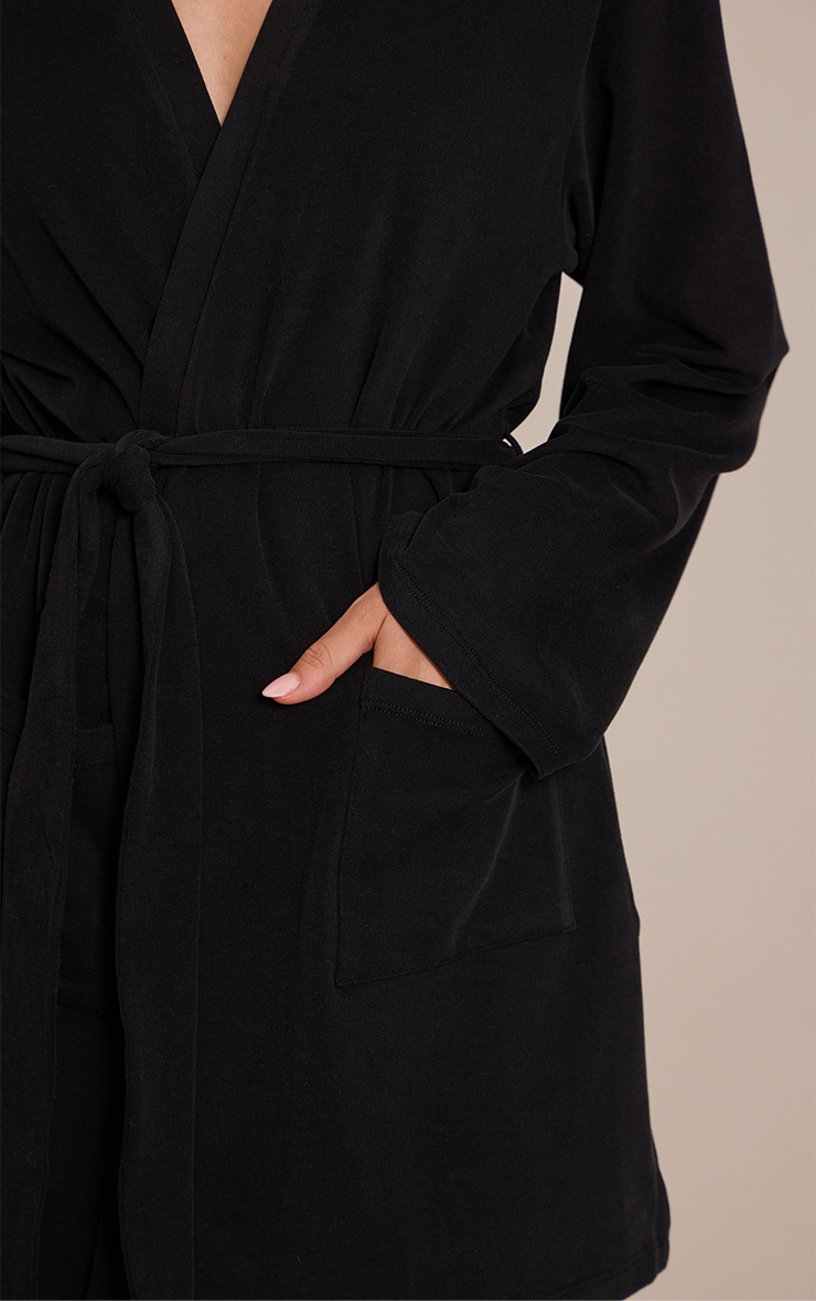 Black Soft Touch Short Bath Robe image 4