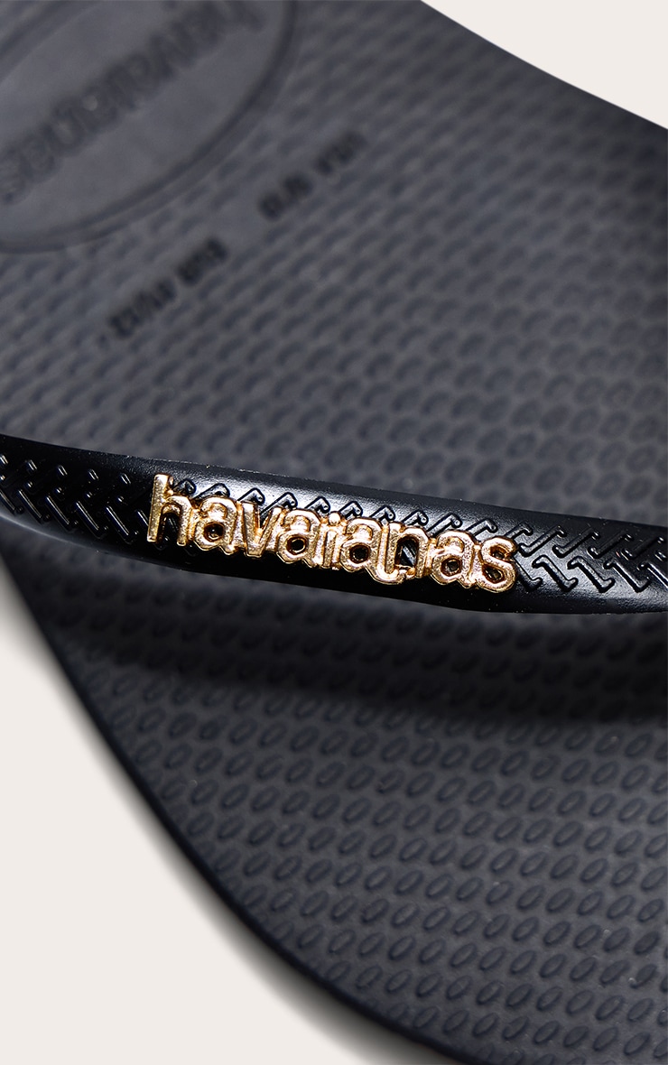 Black Havaianas Slim Logo Metallic Flip Flops image 4