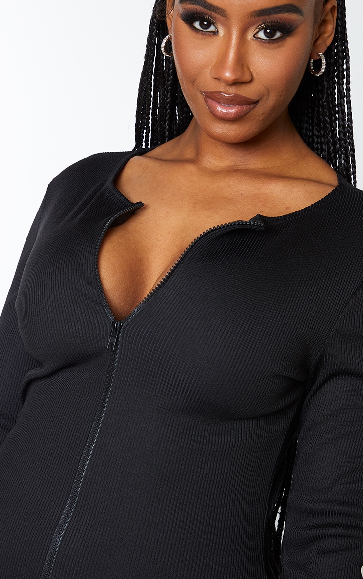 Shape Black Jumbo Rib Zip Detail Long Sleeve Bodycon Dress image 5