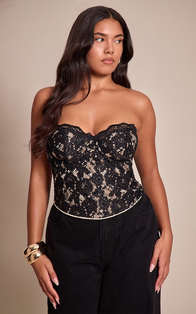 Shape Black Sequin Lace Bandeau Corset Top