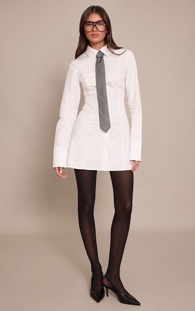 White Cotton Poplin Lace Up Back Shirt Dress image 3