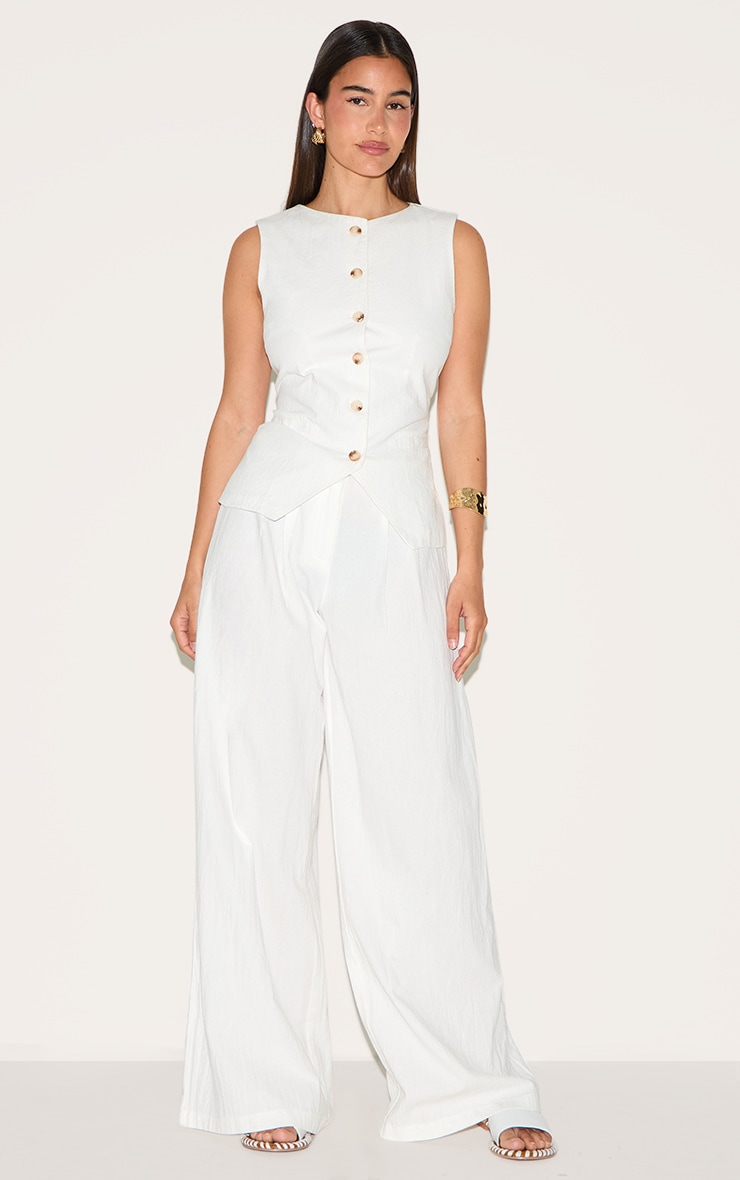 White Linen Look Tailored Waistcoat image 3