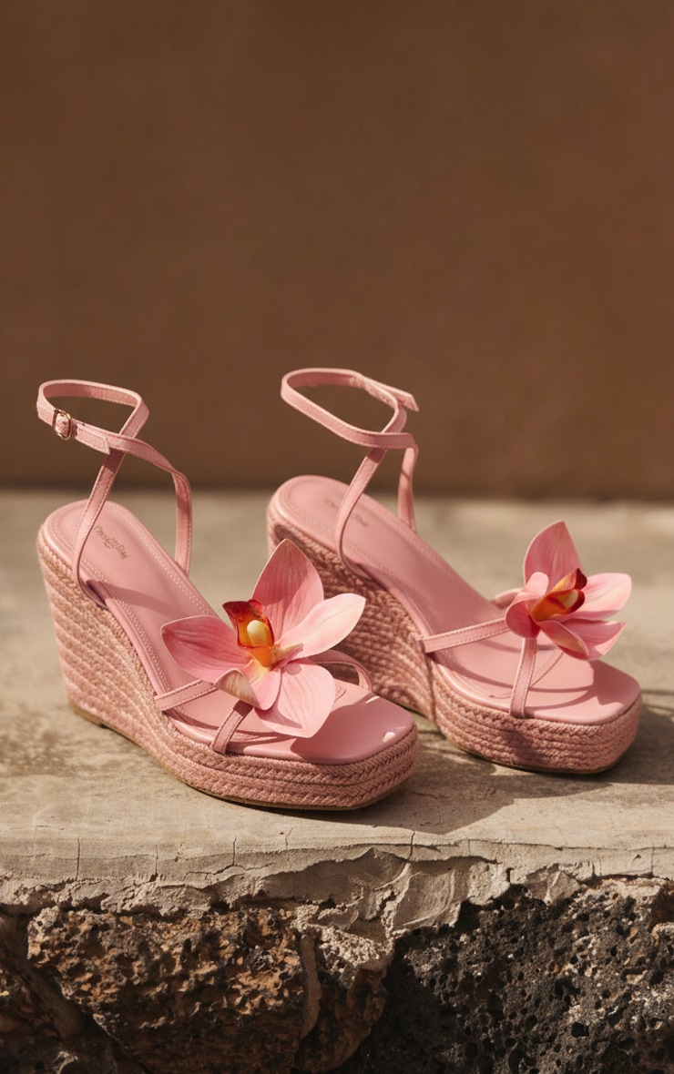 Baby Pink Orchid Trim Rope Wedges