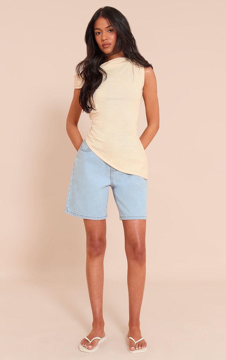 Tall Almond Asymmetric Shoulder Extreme Longline Top image 3