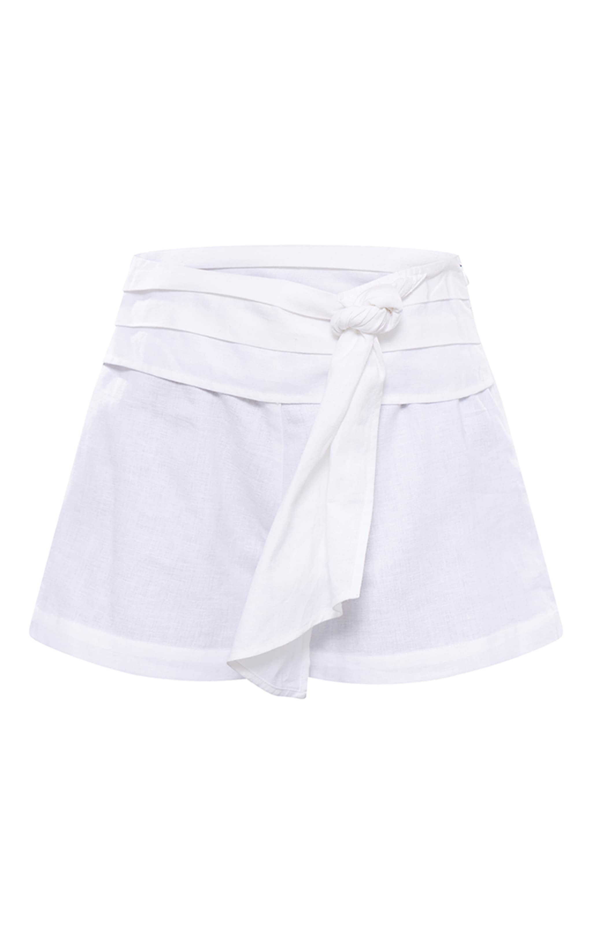 White Linen Look Textured Shorts