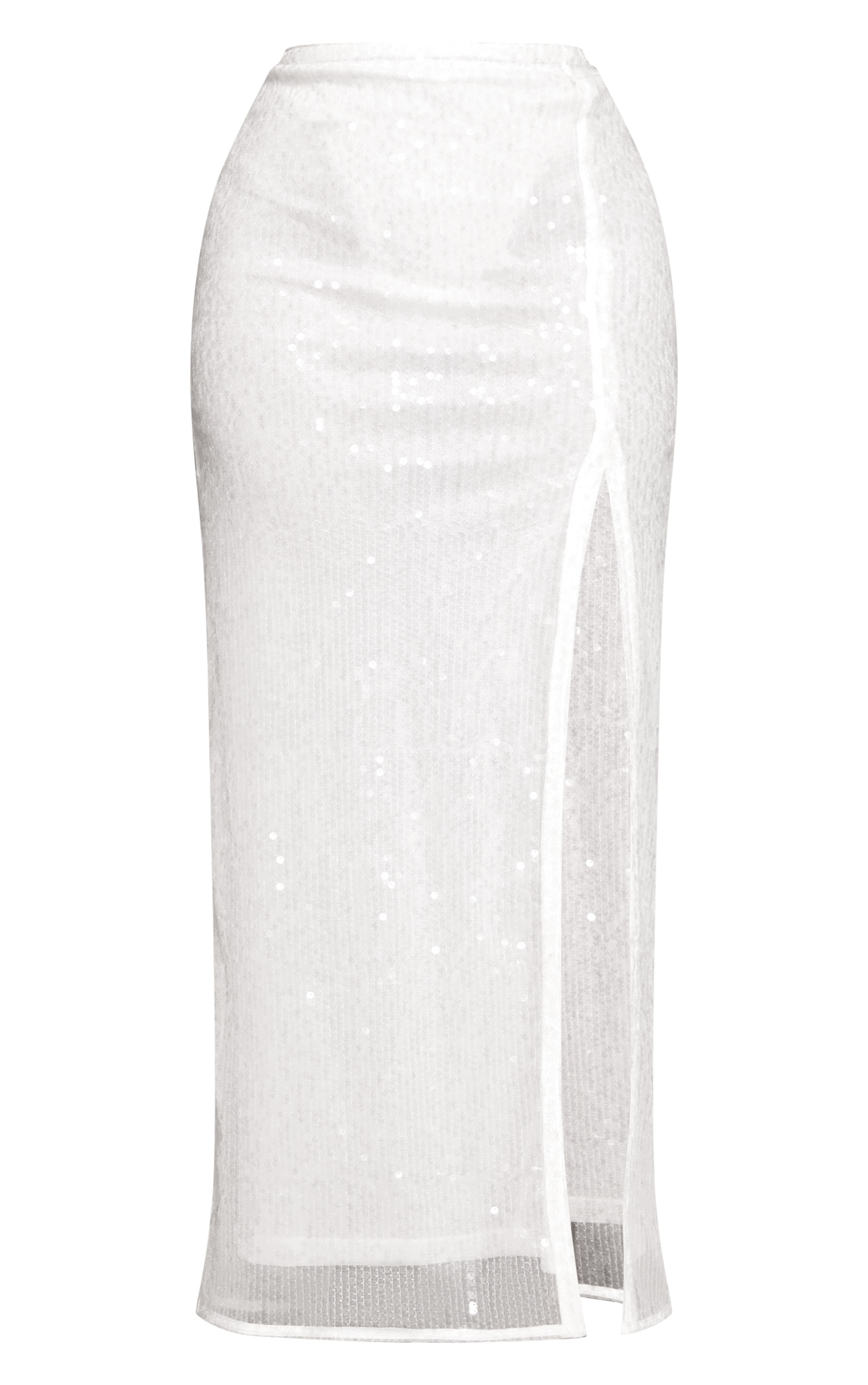 Petite Jupe longue drapée blanche fendue devant à sequins image 5