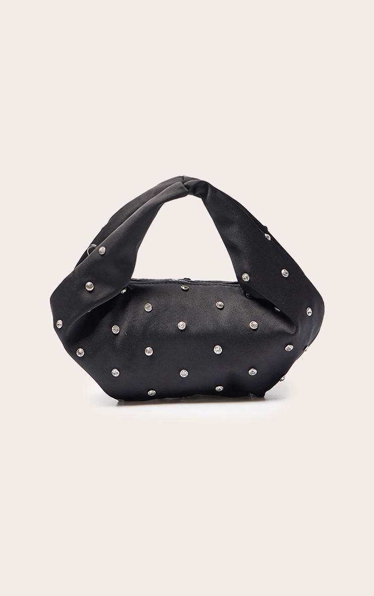 Sac pochette satiné noir à strass cloutés image 2