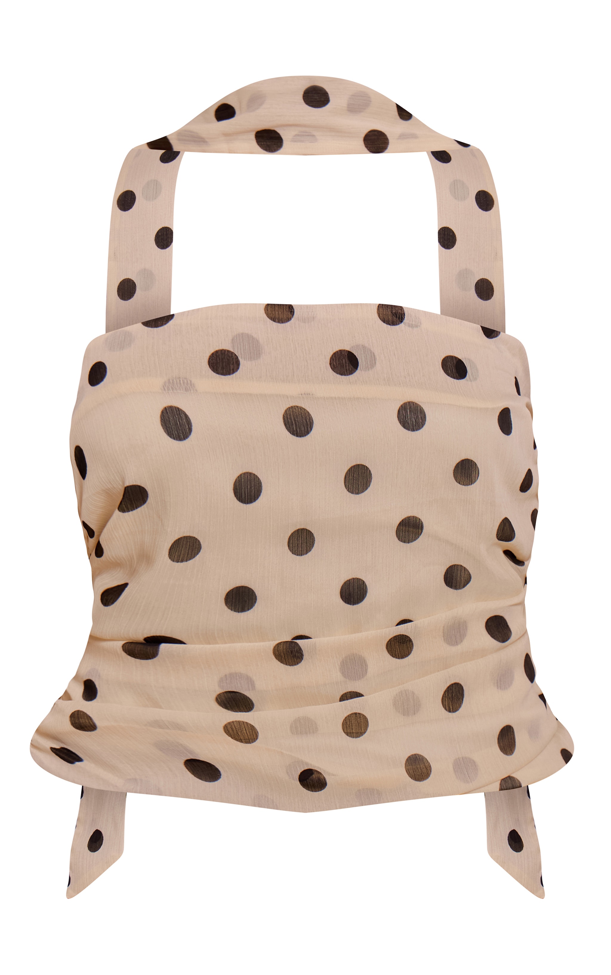 Cream Polka Dot Print Chiffon Bandeau Scarf Detail Top image 5