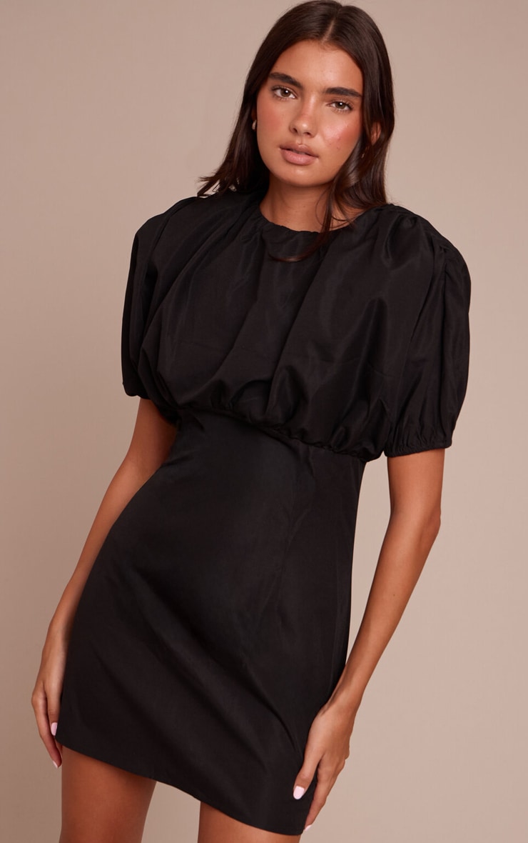 Black Puff Detail Bodycon Dress image 1