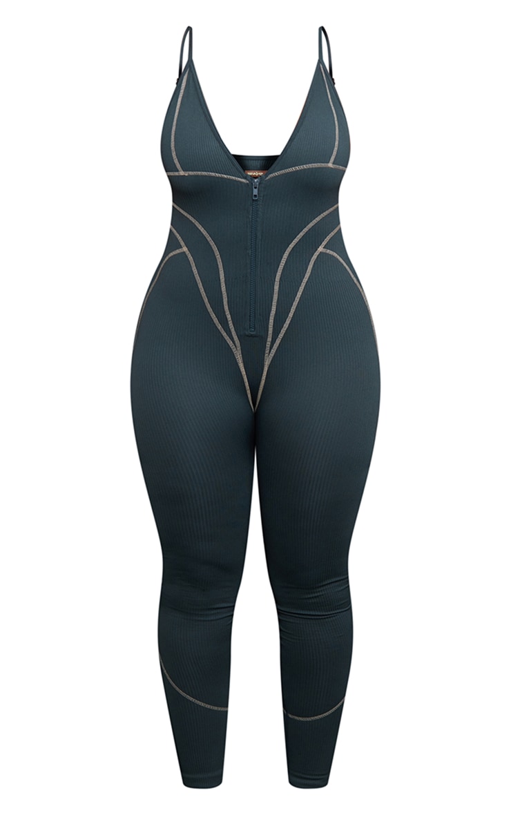 Shape Charcoal Branded Contrast Stitch Gym Jumpsuit PrettyLittleThing USA