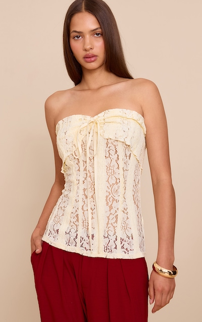 Lemon Fitted Lace Bandeau Longline Top
