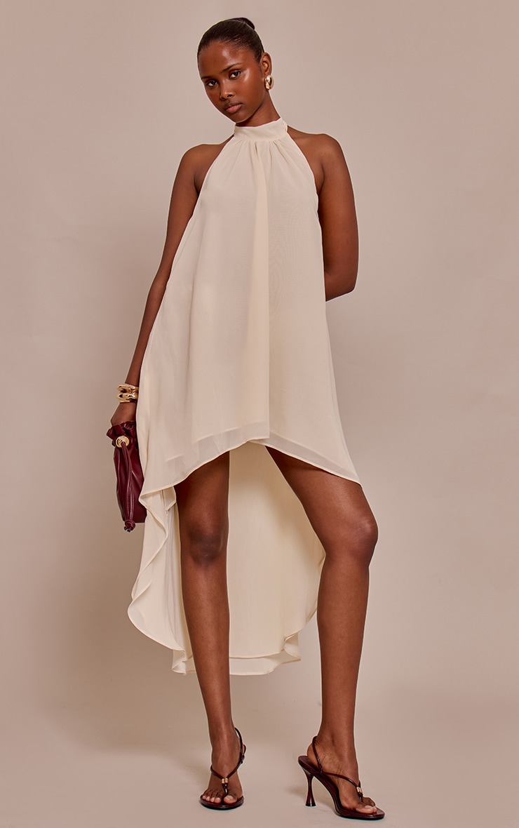 Cream Chiffon High Neck Smock Dress image 1