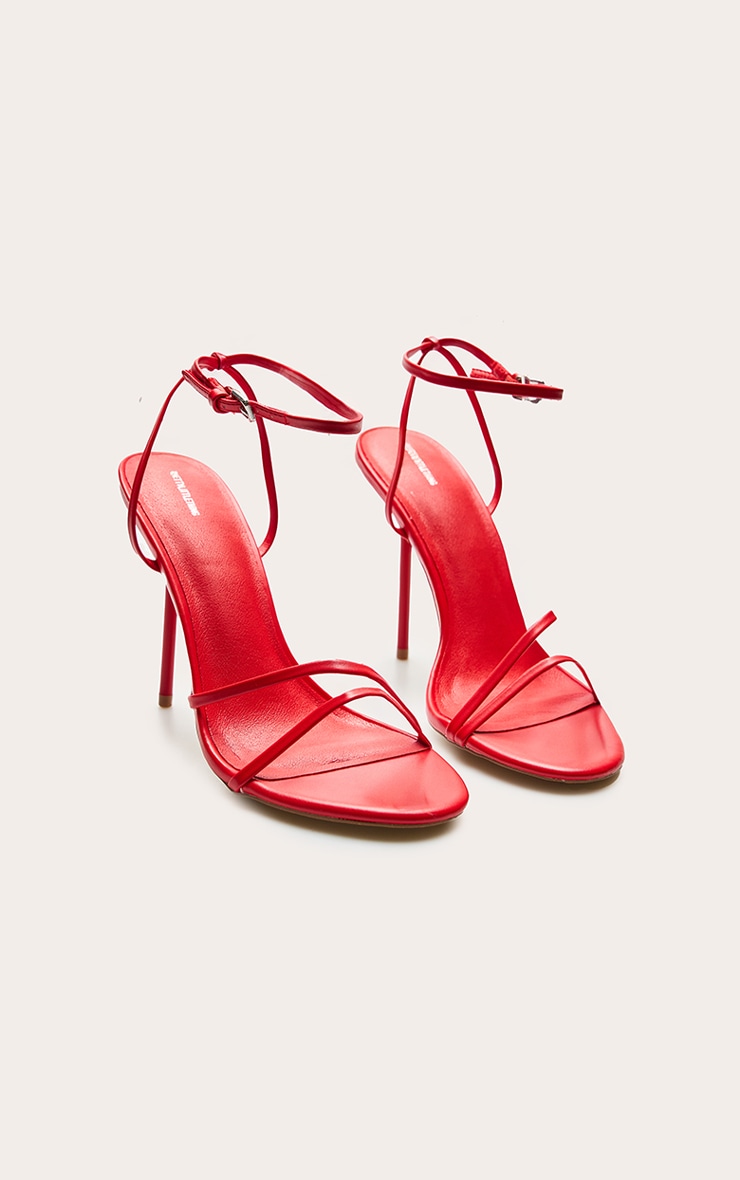 Red Pu Round Toe Asymmetric High Stiletto Heeled Sandals image 3
