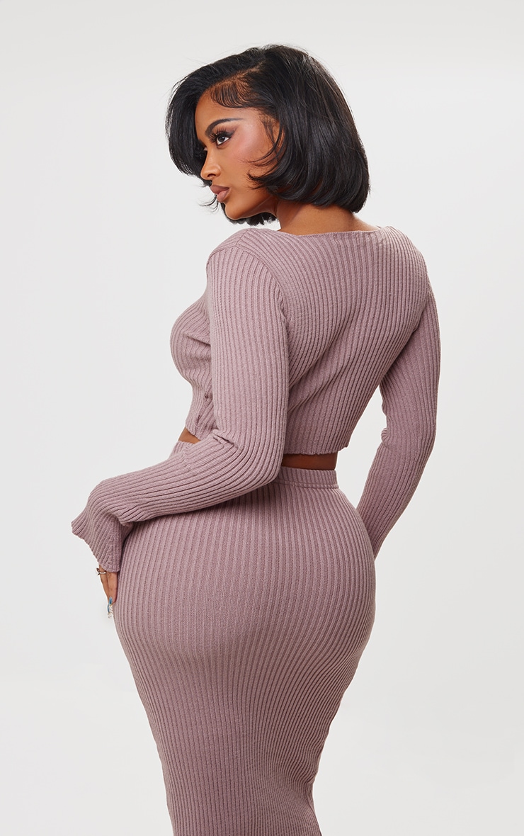 Shape Mauve Knit Ribbed Long Sleeve Scoop Crop Top image 2