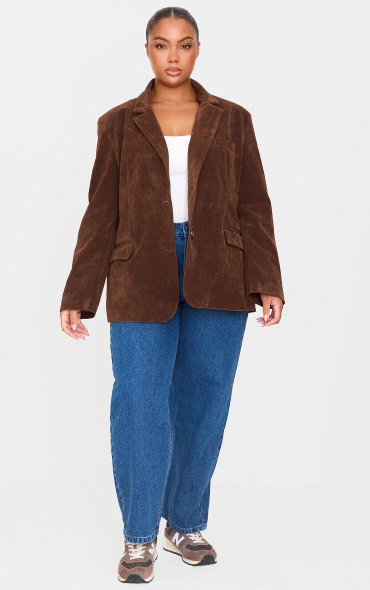 Plus Chocolate Faux Suede Longline Jacket image 3