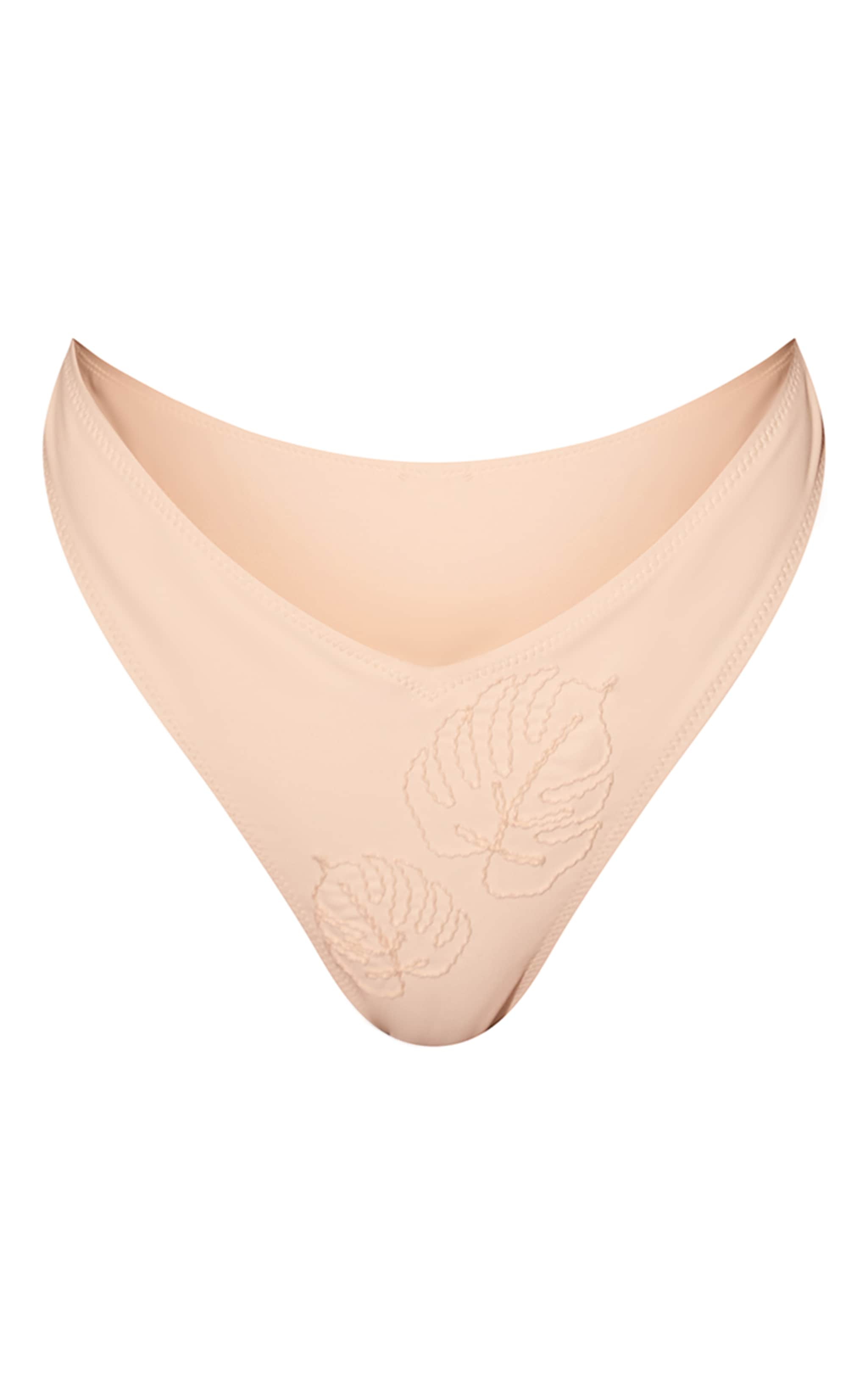 Cream Leaf Embroidered Tanga Bikini Bottom image 5