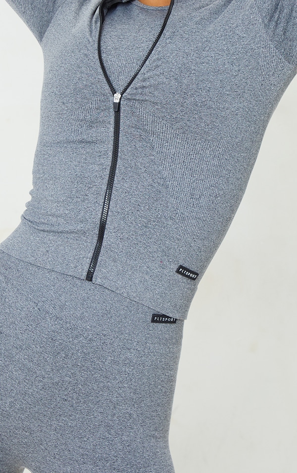 Grey Marl Seamless Rib Detail Jacket PrettyLittleThing USA