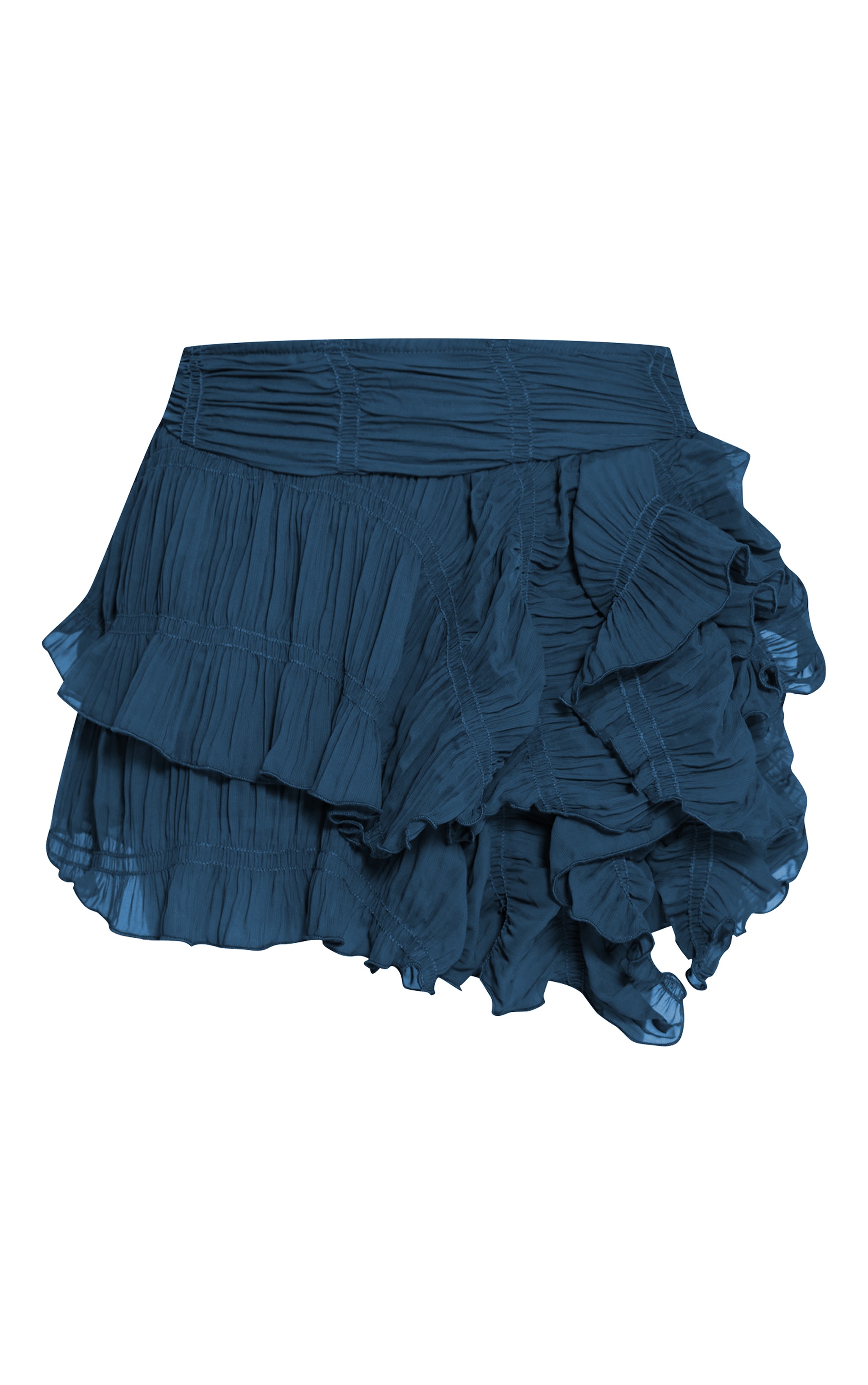 Navy Ruched Textured Low Rise Mini Skirt image 6
