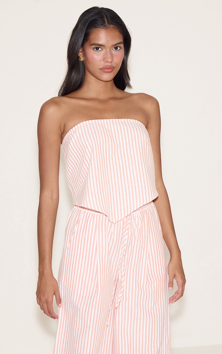 Orange Pinstriped Bandeau Dipped Hem Top image 1