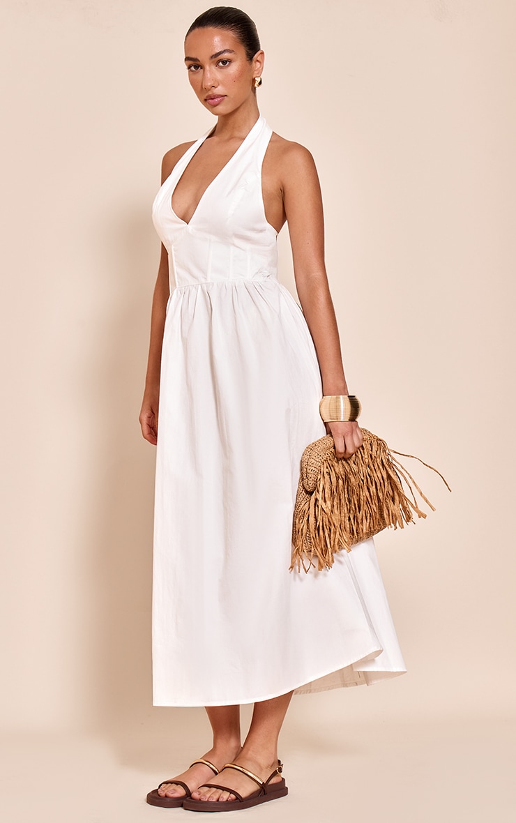 White Woven Halterneck Sleeveless Midaxi Dress image 4