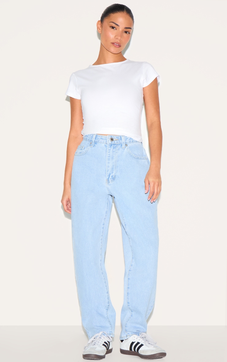 PRETTYLITTLETHING Petite Jean mom bleu clair à taille haute image 1