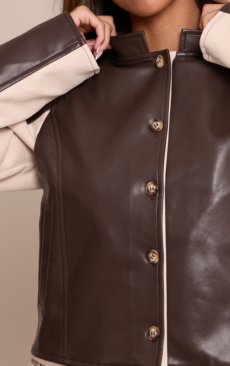 Petite Chocolate Faux Leather Panelled Fitted Jacket image 4