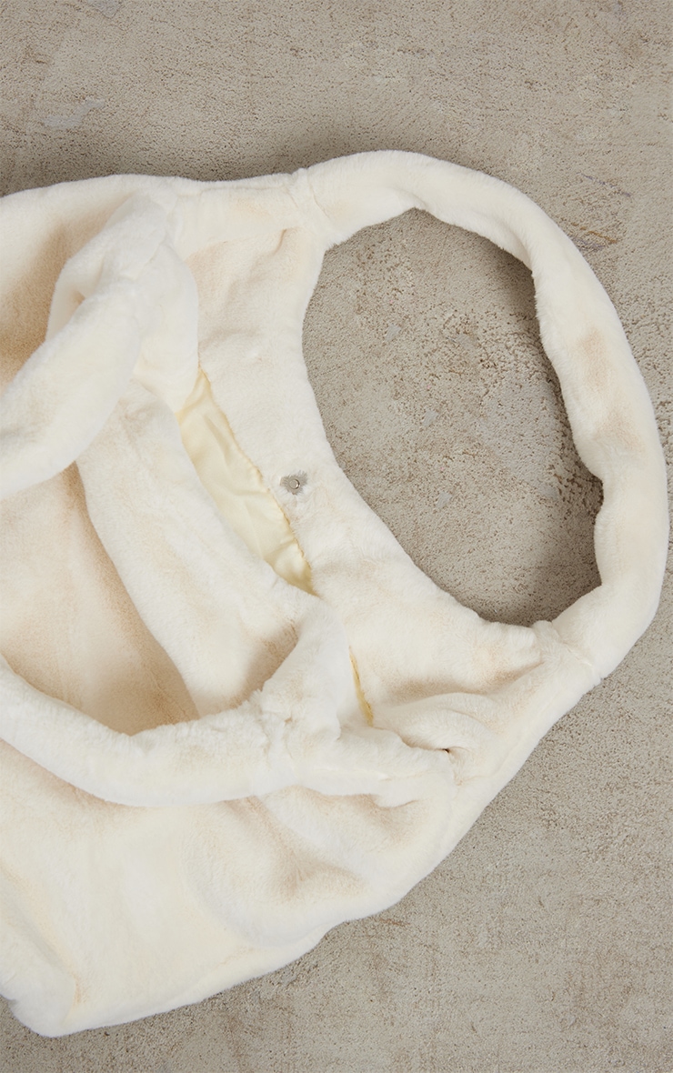 Cream Faux Fur Tote Bag image 4
