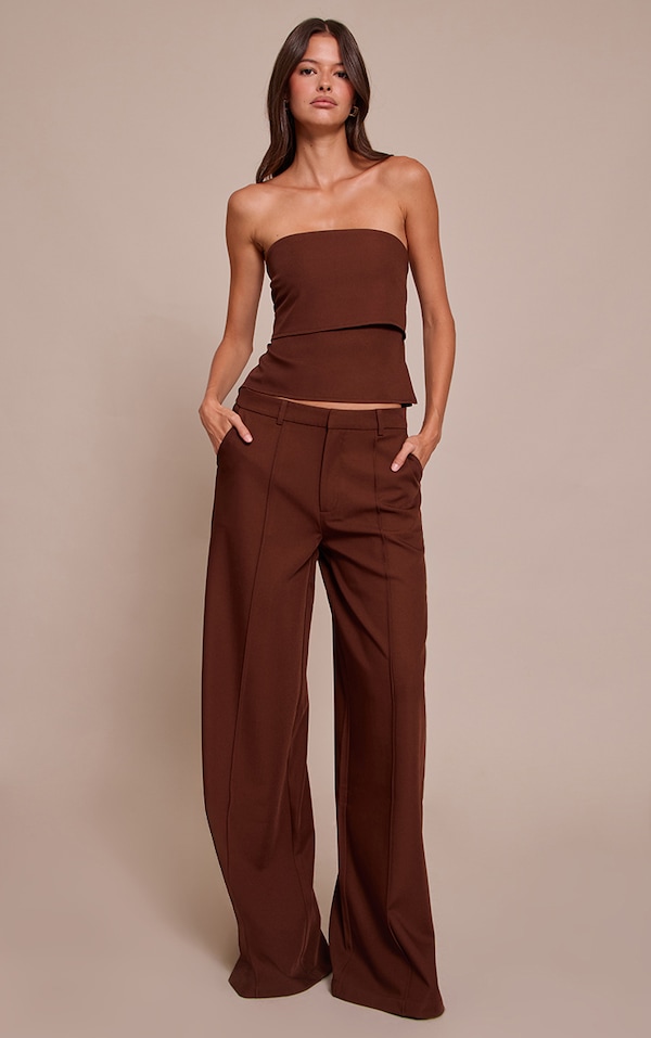 Dark Brown Pintuck Tailored Pant