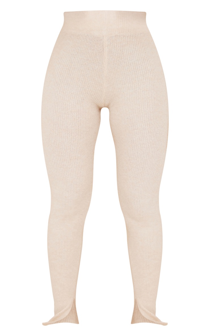 Oatmeal Luxe Knit Split Hem Leggings image 5