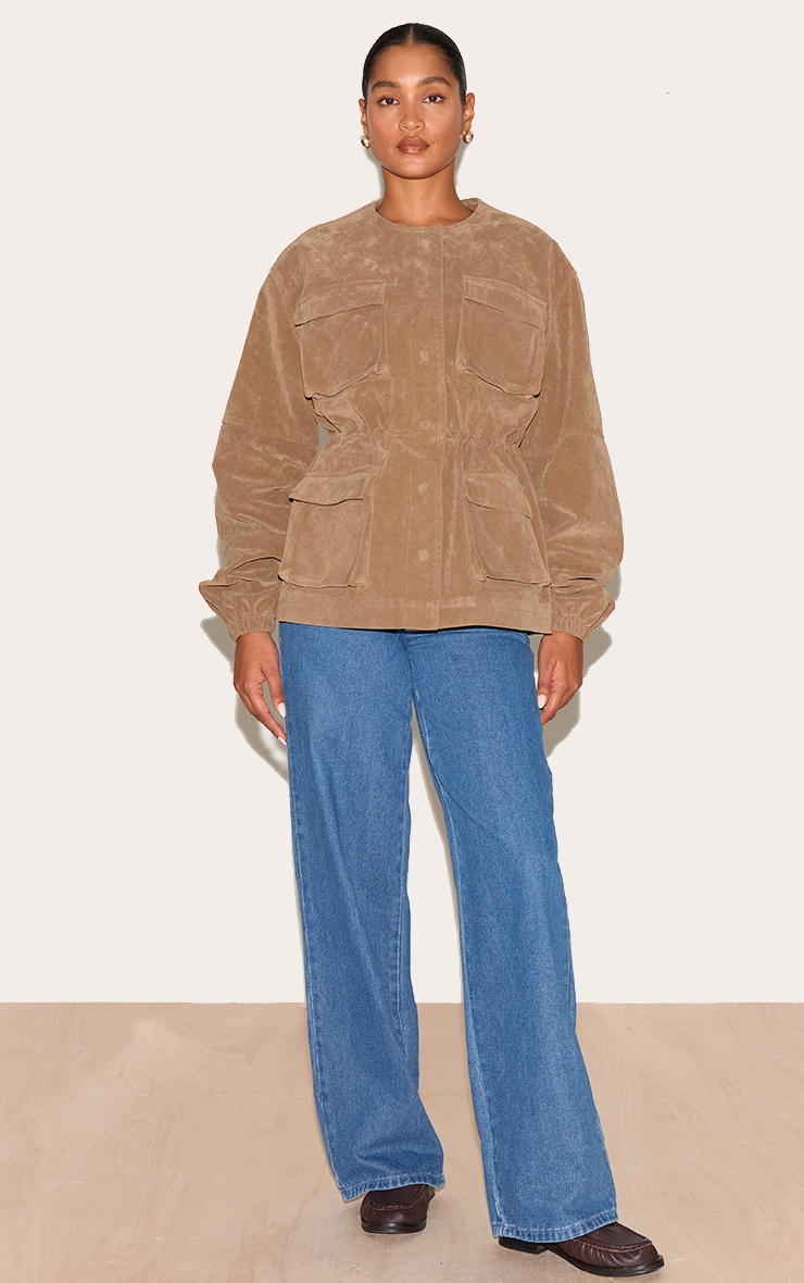 Mushroom Structured Faux Suede Pocket Detail Adjustable Waist Jacket image 3