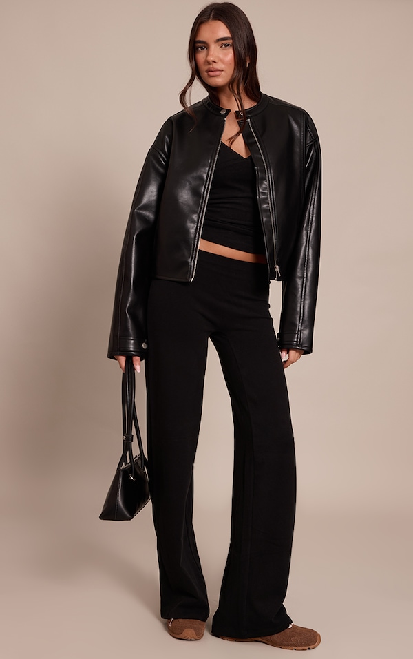 Black Soft Cotton Low Rise Straight Leg Lounge Pants