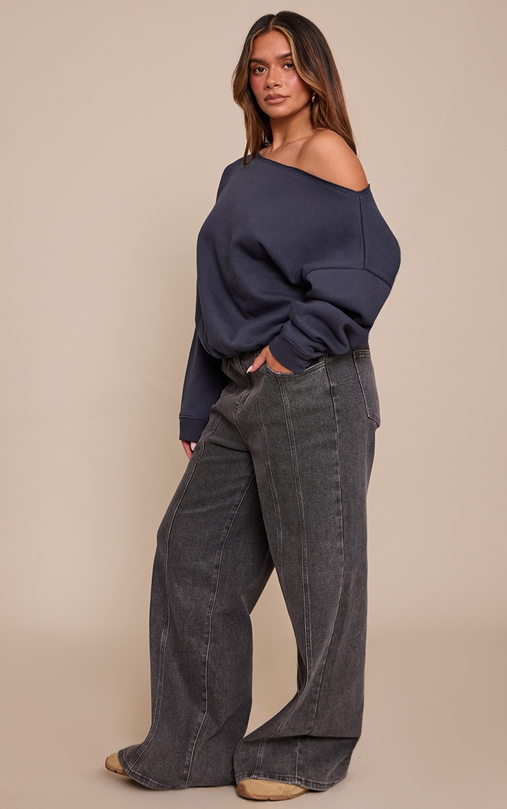 Shape Navy Sweat Raw Edge Slouch Sweatshirt image 3