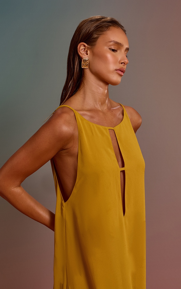 Mustard Chiffon Boat Neck Trapeze Beach Dress image 4