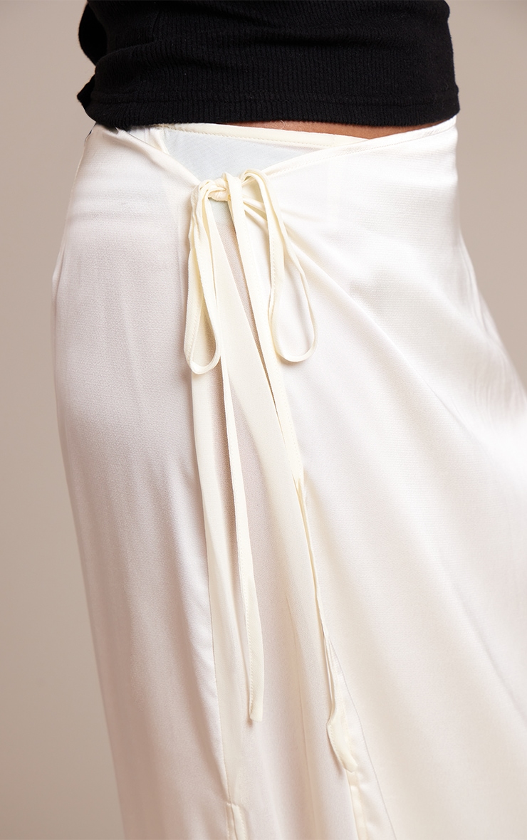 Cream Satin Wrap Detail Chiffon Maxi Skirt image 4