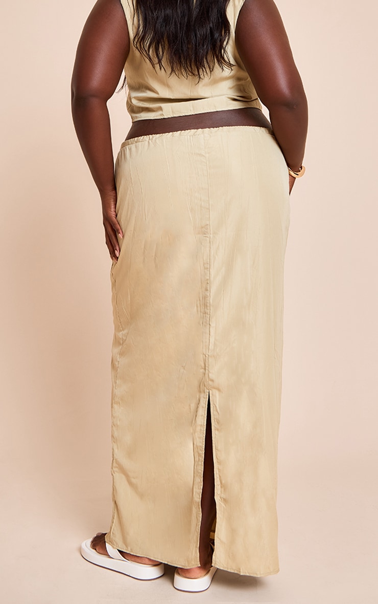 Plus Clay Textured Tie Waist Detail Maxi Skirt image 3