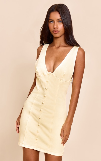 Petite Mini robe en jean amande à boutons