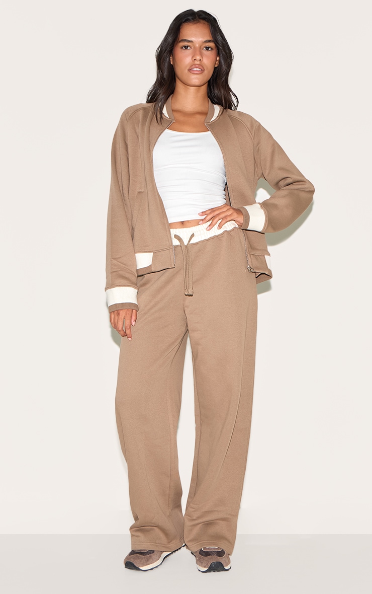 Taupe Contrast Seam Straight Leg Sweatpants image 2