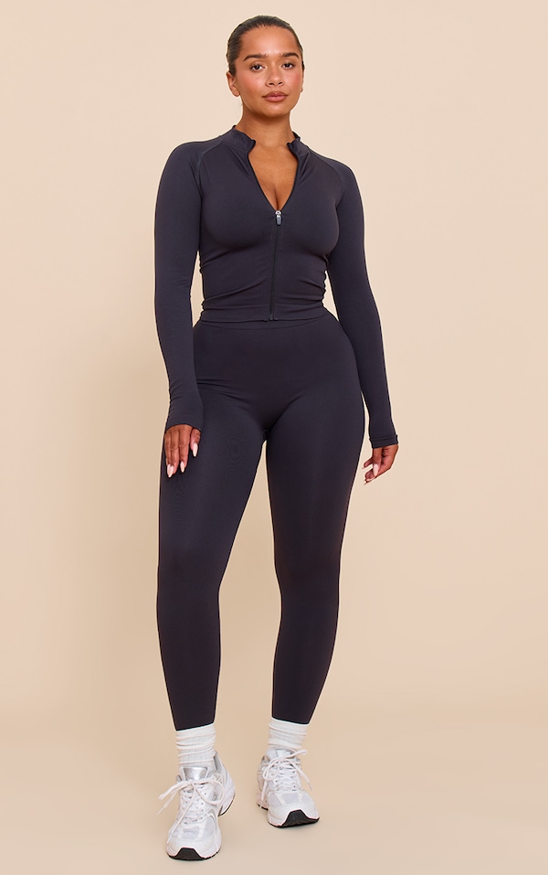 SHAPE CHARCOAL SEAMLESS ACTIVE RUCHED BUM HIGH WAISTED LEGGINGS
