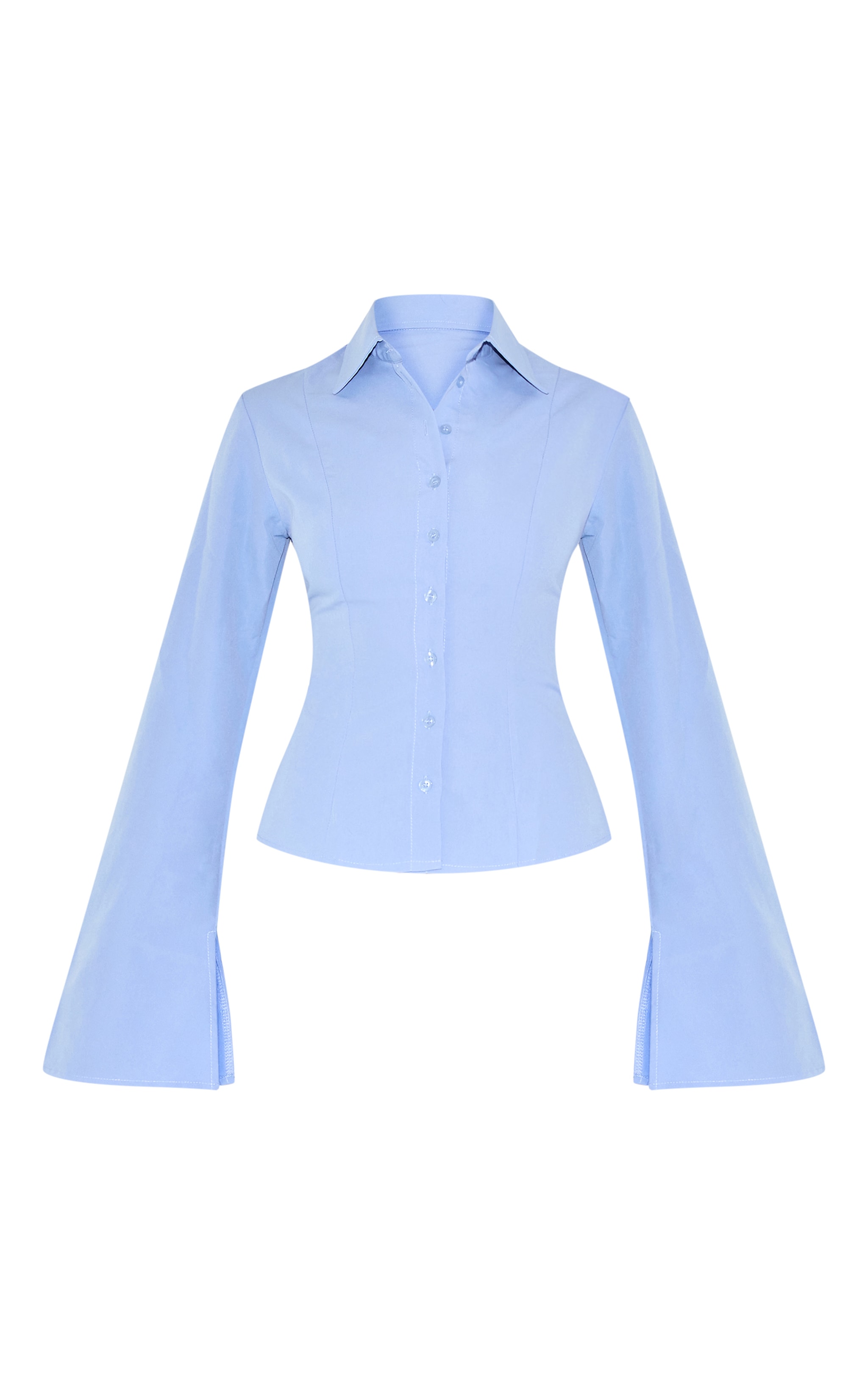 Light Blue Cotton Fitted Shirt image 5