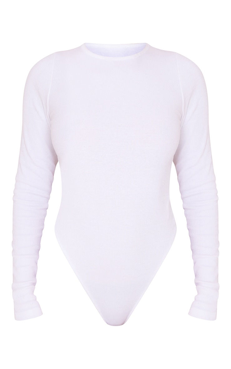 White Rib Long Sleeve Bodysuit image 5