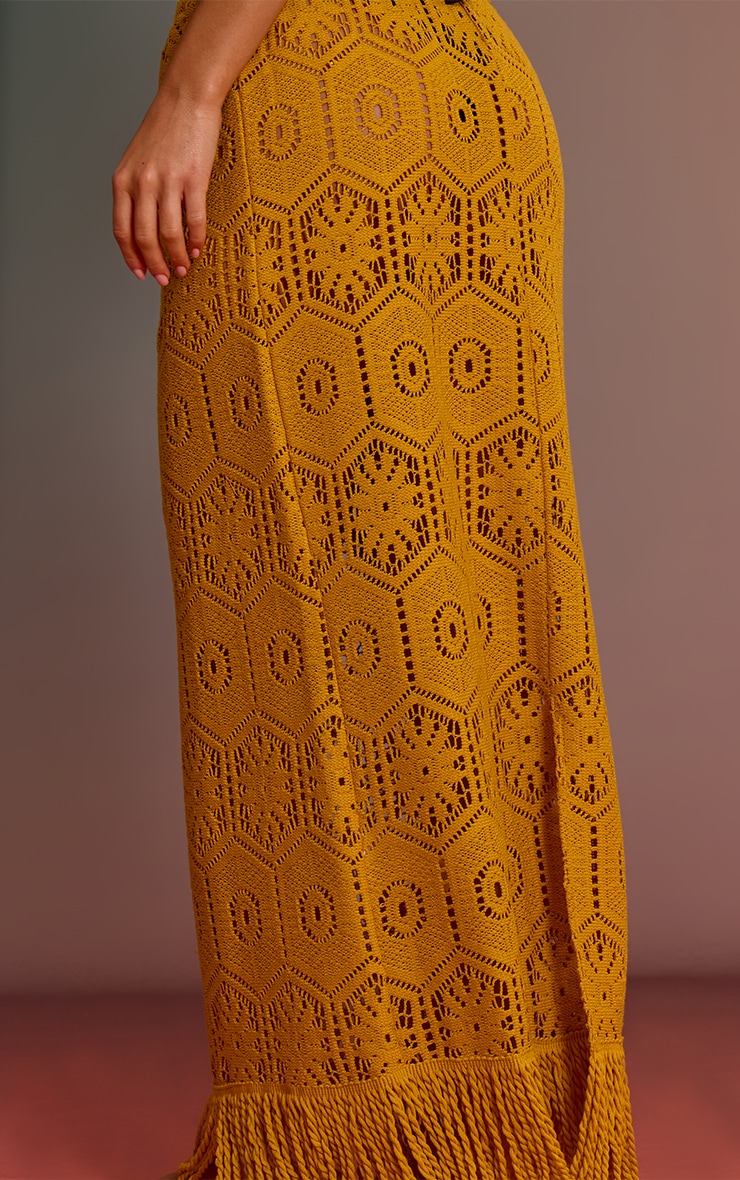 Mustard Crochet Tassel Hem Maxi Beach Maxi Skirt image 4