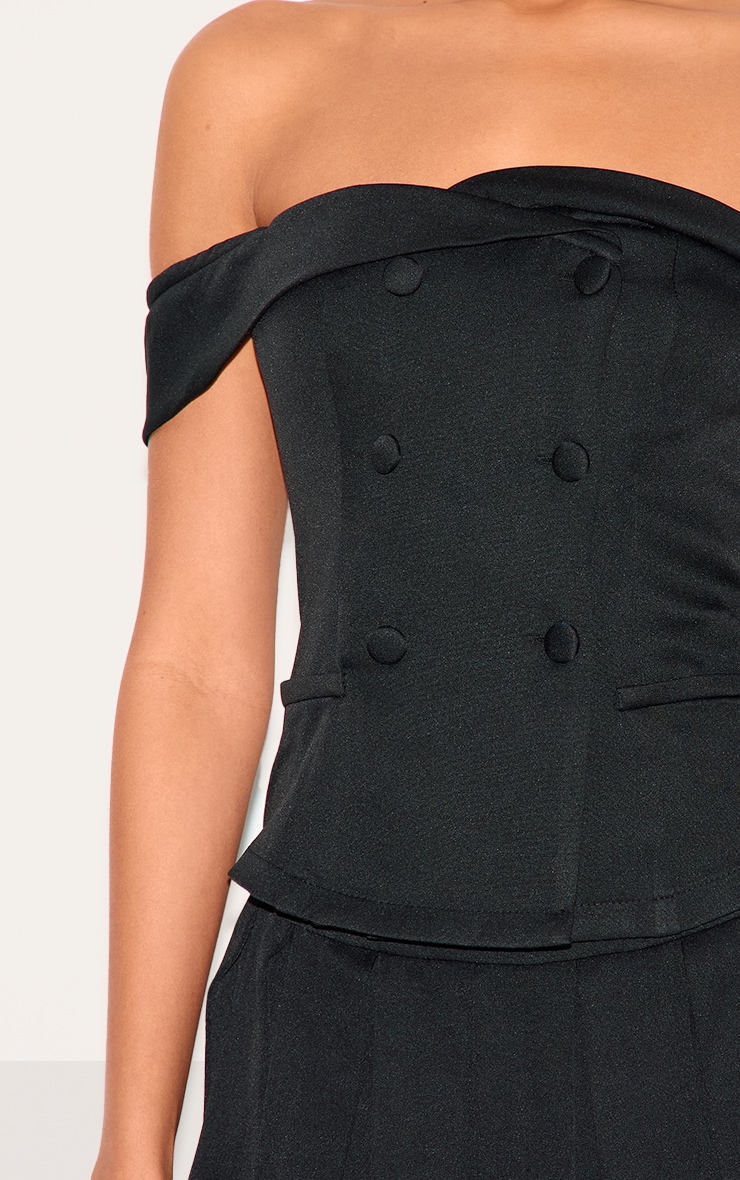 Black Tailored Button Detail Bardot Pleated Skort Playsuit image 4