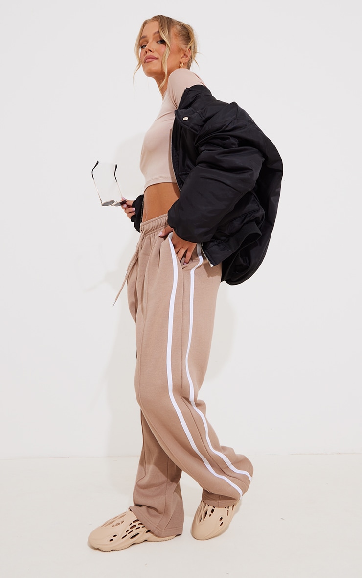 Mocha Basic Double Side Stripe Straight Leg Joggers image 1