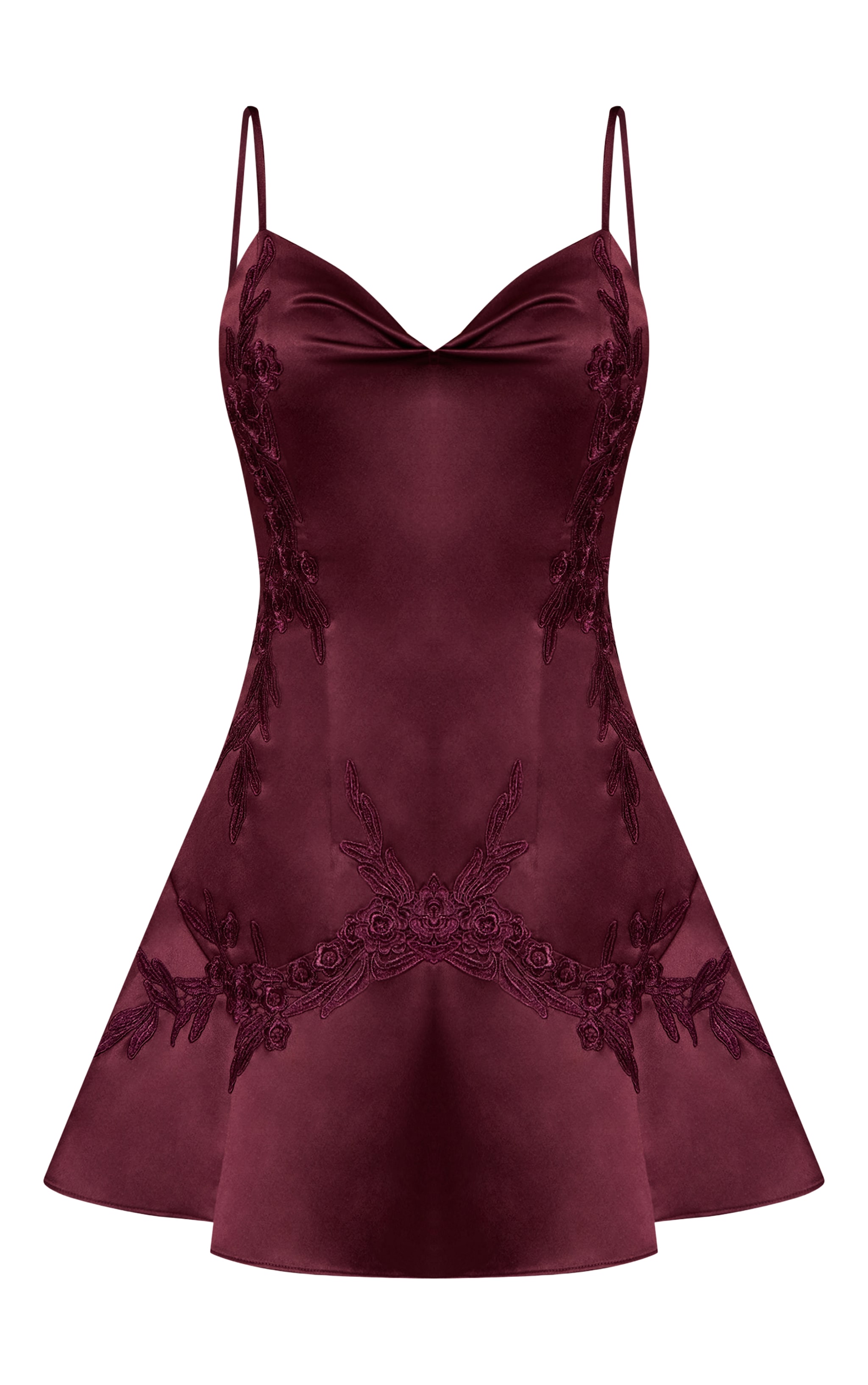 Plum Satin Embroired Mini Shift Dress image 5