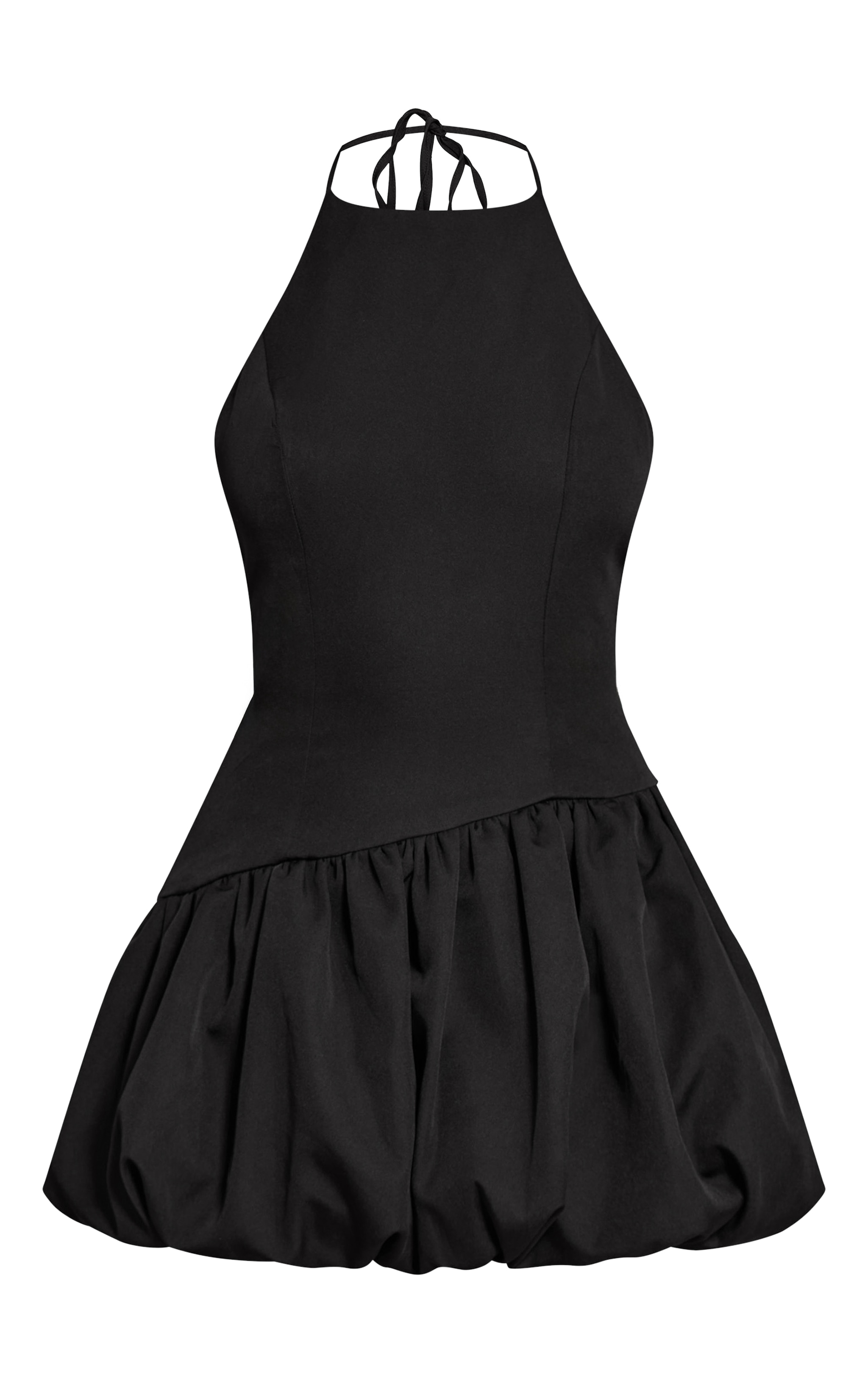 Black Woven Halterneck Puff Ball Mini Dress image 5